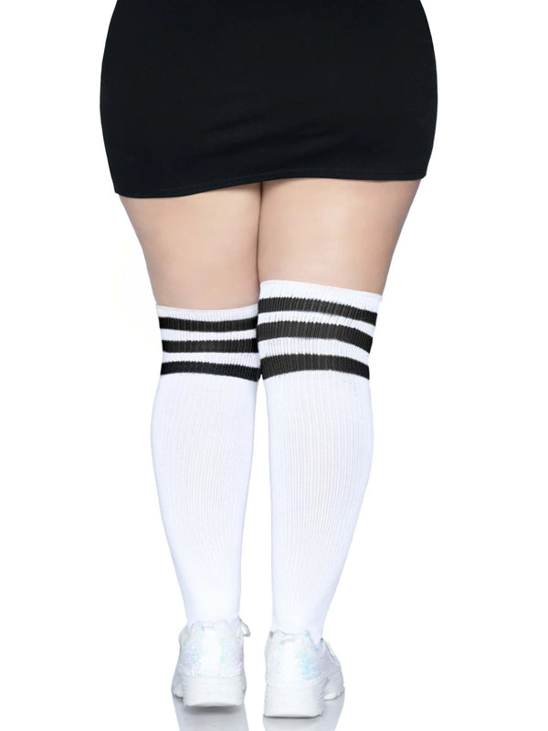 Over the Knee Athletic Socks - 1x-2x - White-black